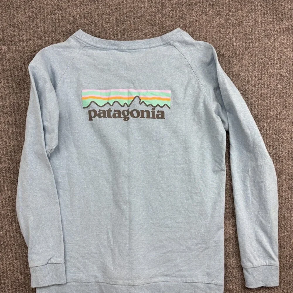 Patagonia‎ T Shirt Mens Small Light Blue Responsibili-Tee P-6 Logo Crewneck